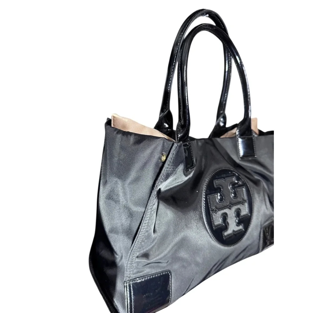 Tory Burch Black‎ Nylon Patent Leather Tote Bag